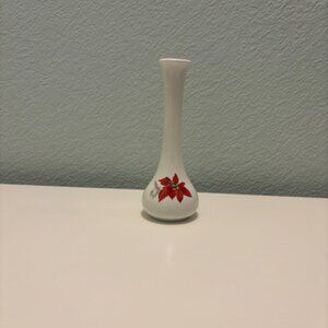 Vintage white bud vase with poinsettia design-REDUCED! Gift idea! Holiday decor